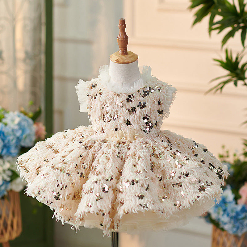 Knee-length Champagne Baby Girl Dress Mondressy