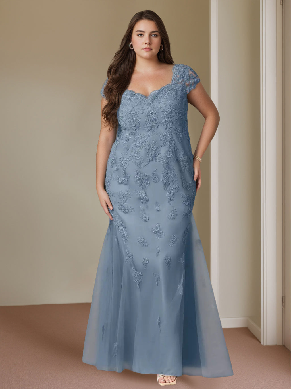 Trumpet/Mermaid Sweetheart Cap Sleeves Floor-Length Plus Size