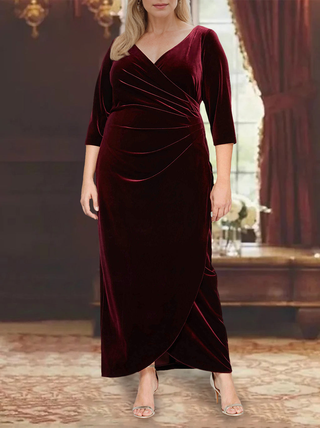 A-Line/Princess V-Neck Sequins Plus Size Mother of the Bride Dresses main image 1