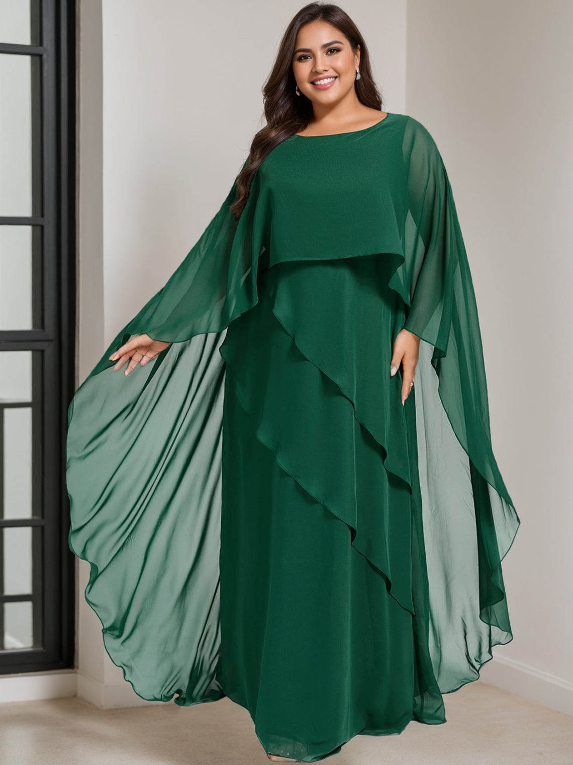 A-Line/Princess Scoop Half Sleeves Plus Size Mother of the Bride Dresses with Ruffles & Beading main image 1