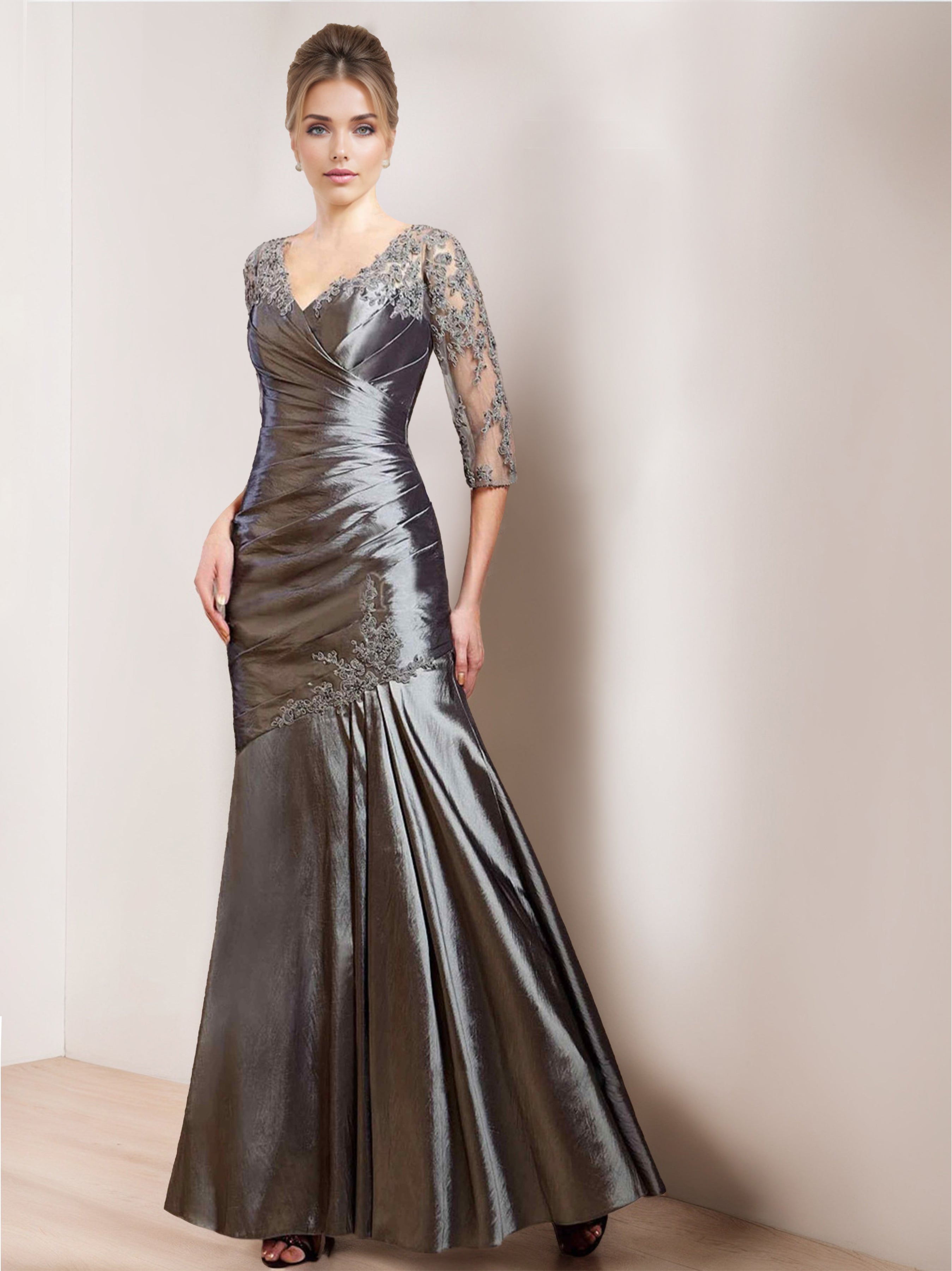 Trumpet/Mermaid Ankle-Length V-Neck 3/4 Sleeves Sequined Mother Of The Bride Dresses