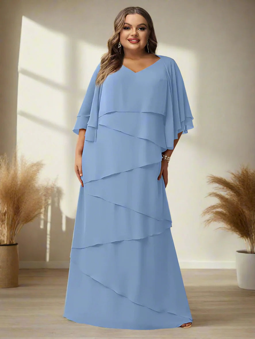 A-Line/Princess Square Neck Straps Tiered Short Plus Size Mother of the Bride Dresses with Jacket