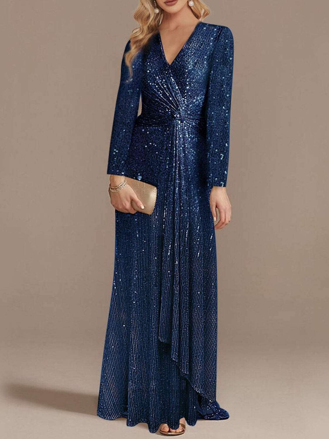 Long Sleeves Floor-Length Split-Front Trumpet/Mermaid Graduation Dress,DS3793 main image 1