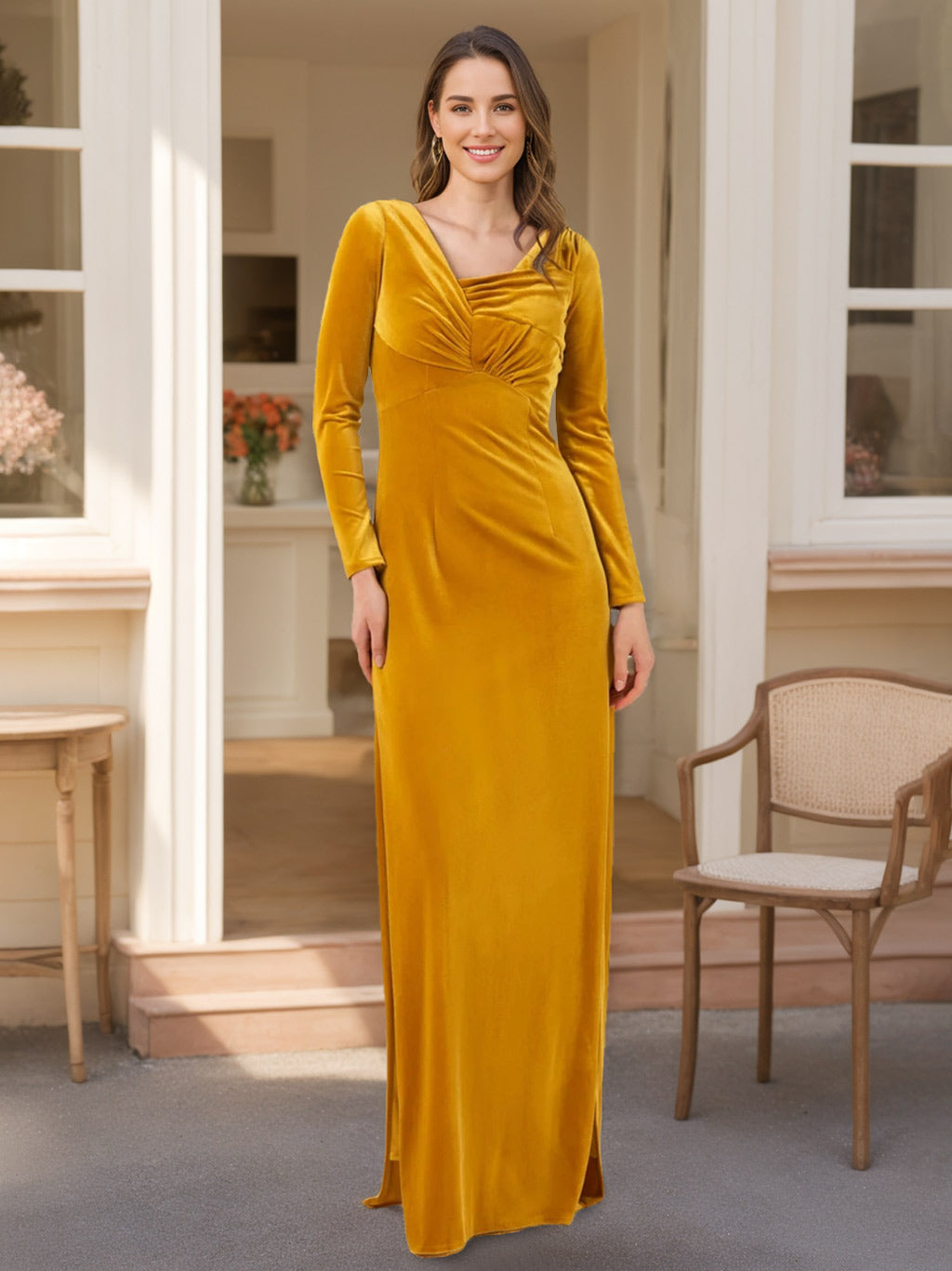 draped one shoulder chiffon dress Bridesmaid A-Line Gown w/ Draped... – New Arrivals 02/2025 US Size:9.5 Hidden Side Zipper Long Sleeve Ruffle Maxi
