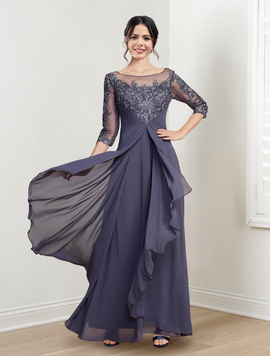 A-line Princess Scoop Floor-length Mother Of The Bride Dresses - Mondressy