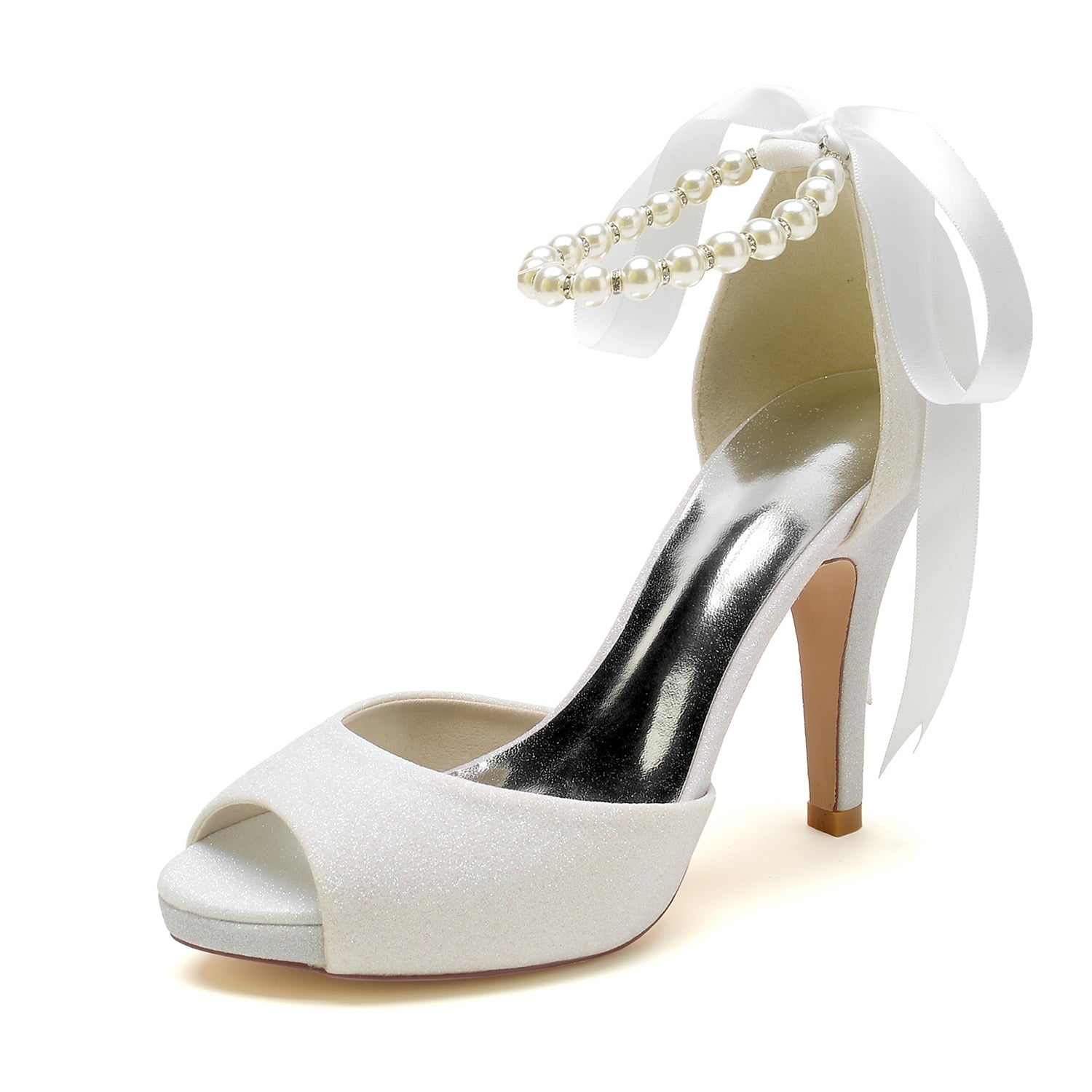 Women's Wedding Shoes Sparkling Stretch Glitter Simple Pointed Toe High Heel Bridal Shoes