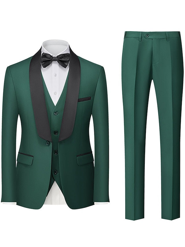 Men's Tailored Fit Shawl Collar Single Breasted One-button 3 Pieces  Wedding Suits Nylon