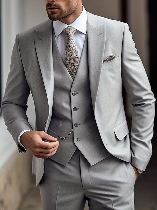 Men's Fit Single Breasted Two-buttons 3 Piece Plaid Wedding Suits main image 1