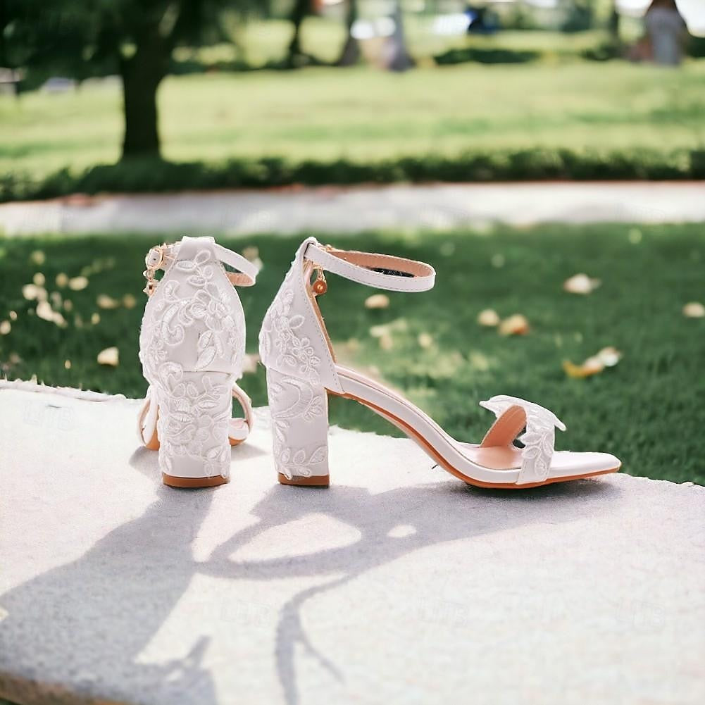 Women's Wedding Shoes Chunky Heel Round Toe Wedding Heels Bridal Shoes ...