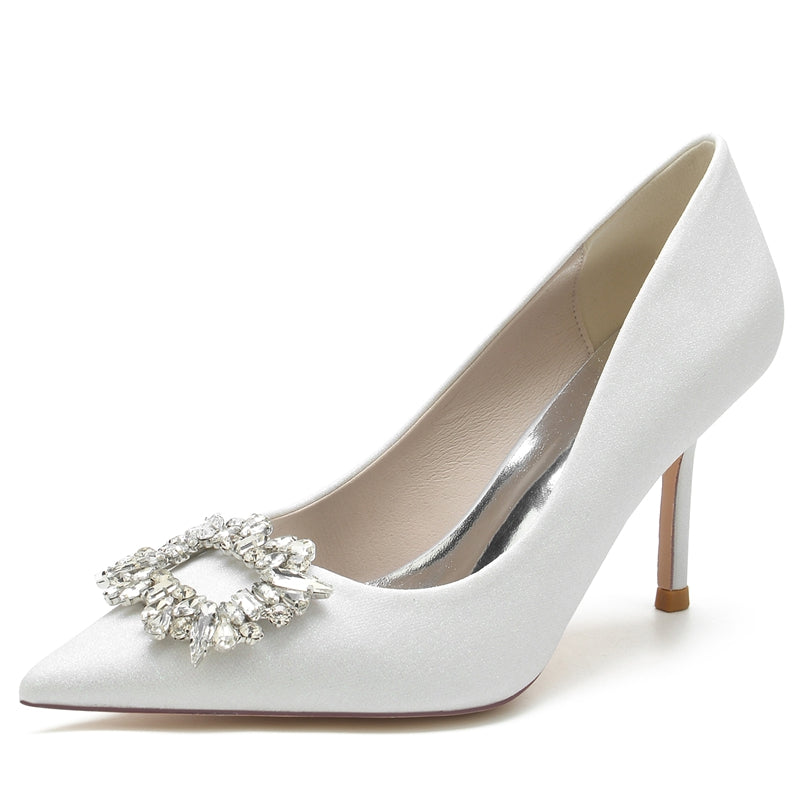Women's Lace With Ankle Strap Lace Closed Toe Stiletto Heel Wedding Shoes