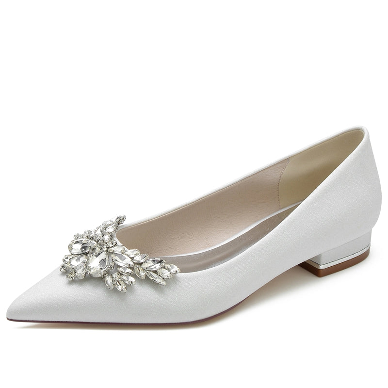 Women's Wedding Shoes White Closed Toe Low Heel Classic Bridal Shoes w ...