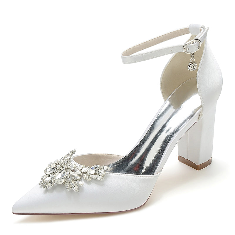 Women's Wedding Shoes Crossed Strappy Chunky Peep Toe Buckle Minimalist Bridal Shoes