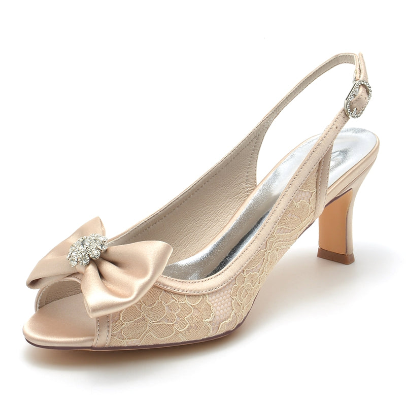 Women's Wedding Shoes Peep Toe Mid Heel Elegant Lace Bridal Shoes with Crystals