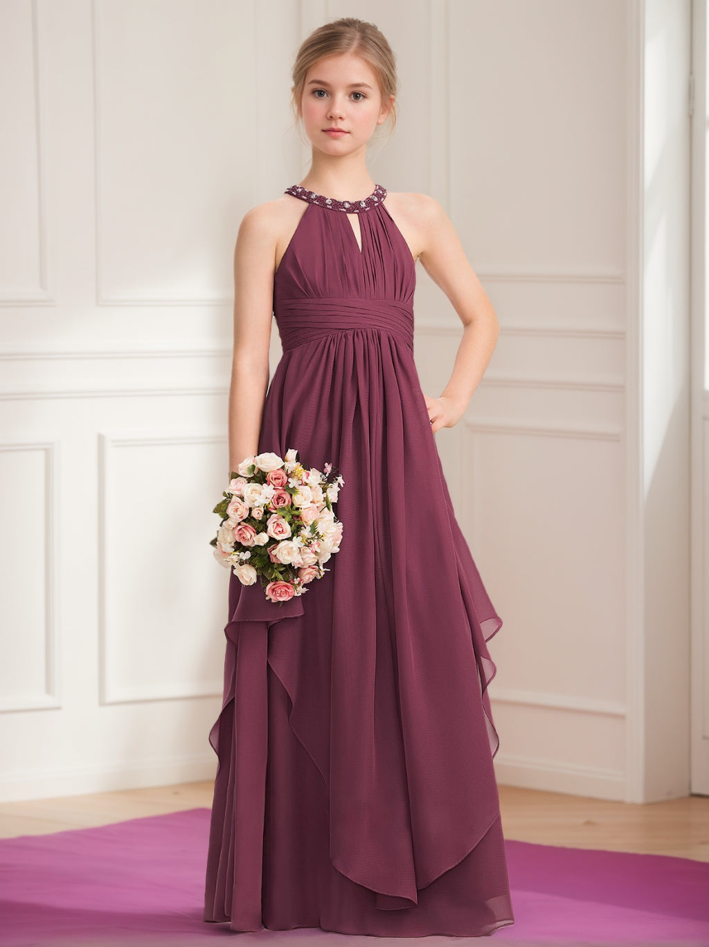 A-Line/Princess Halter Sleeveless Pleats Junior Bridesmaid Dresses