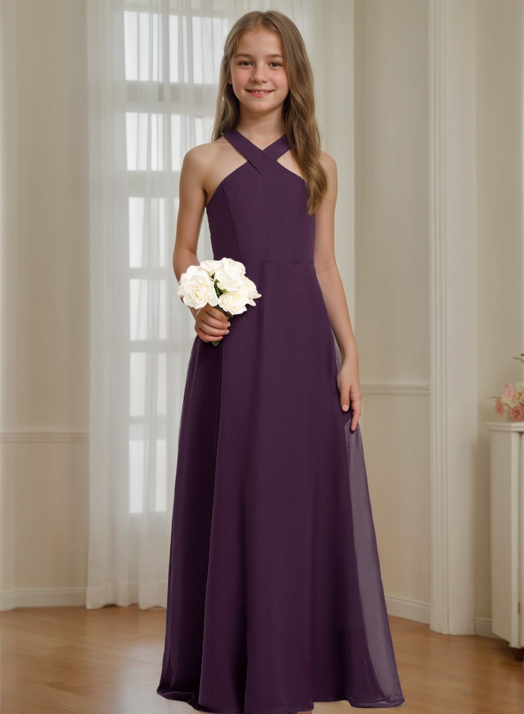A-Line/Princess Halter Sleeveless Pleats Junior Bridesmaid Dresses main image 1