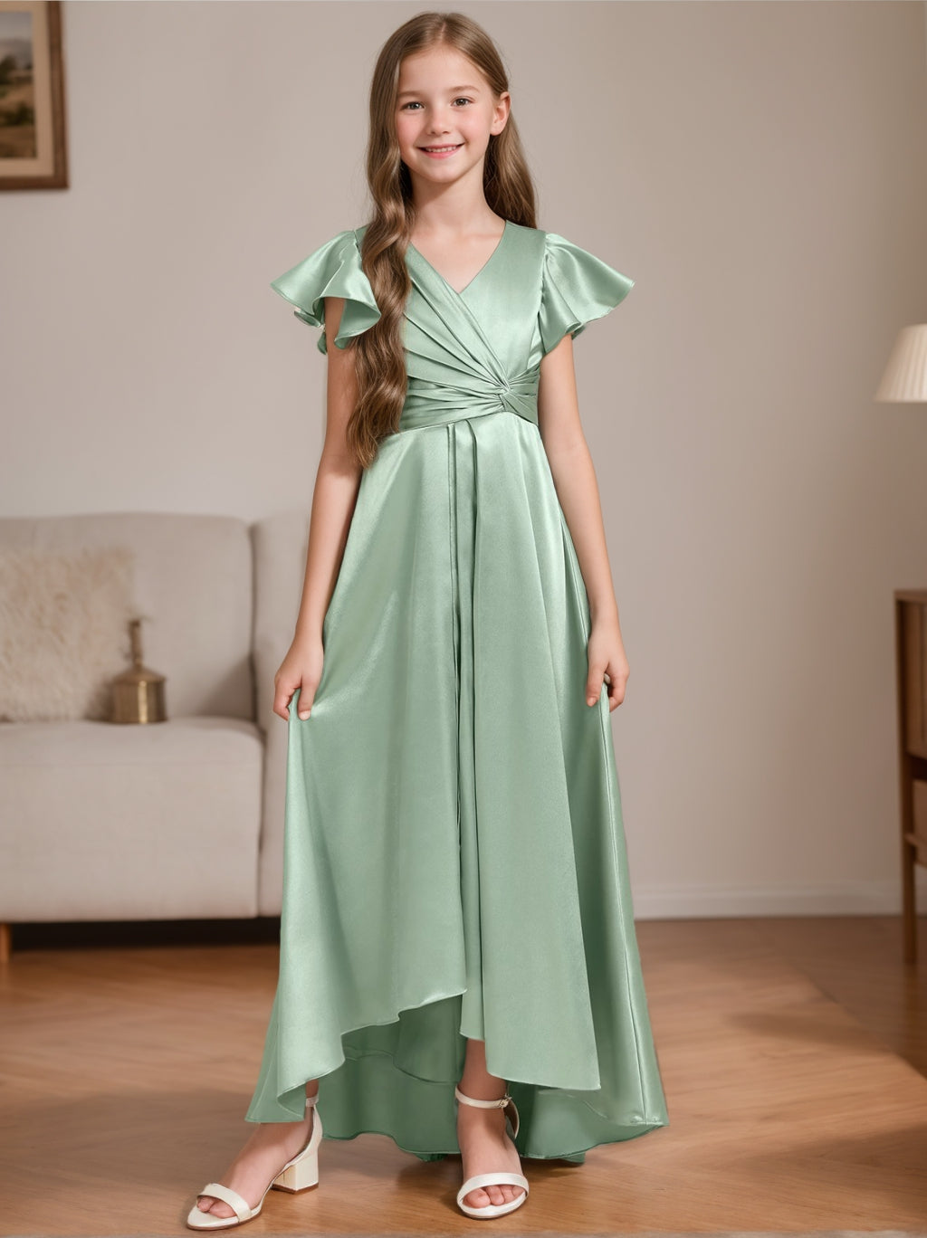 A-Line/Princess Halter Sleeveless Ruched Junior Bridesmaid Dresses
