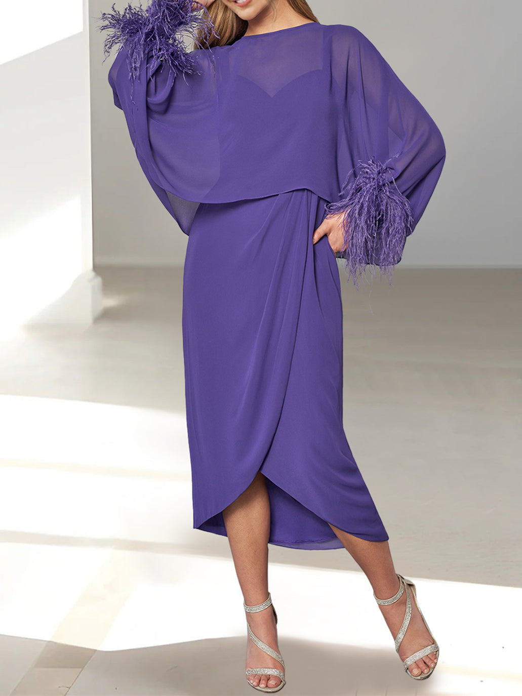 A-Line/Princess Off-the-Shoulder Pleated Tea-Length Mother of the Bride Dresses