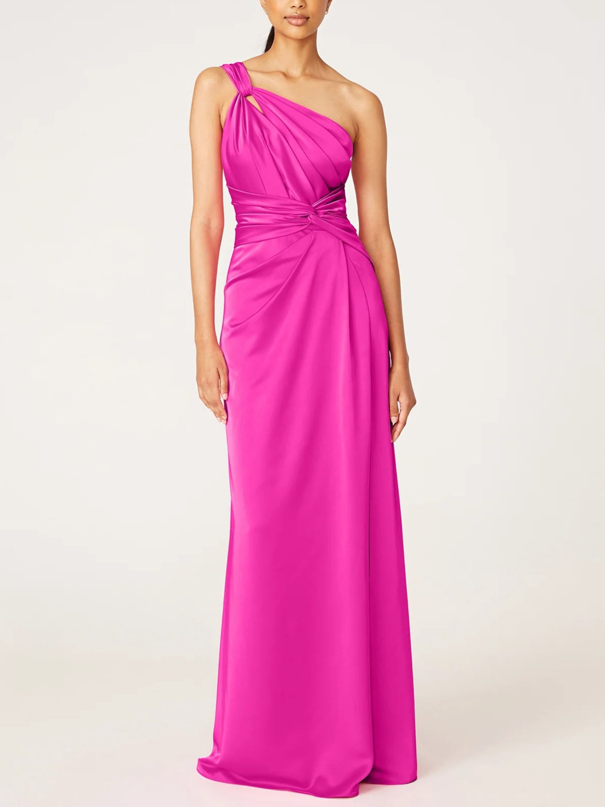 A-Line/Princess One-Shoulder Sleeveless Floor-Length Ruched Christmas Dresses with Side Slit