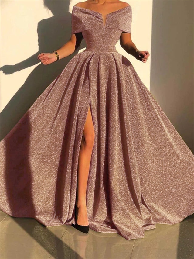 A Line/Princess Off Shoulder Floor Length Elegant Evening Dresses main image 1
