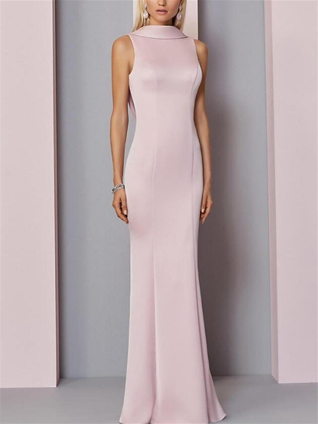 Sheath/Column Halter Floor-length Evening Dresses Sleeveless Party With Split Side