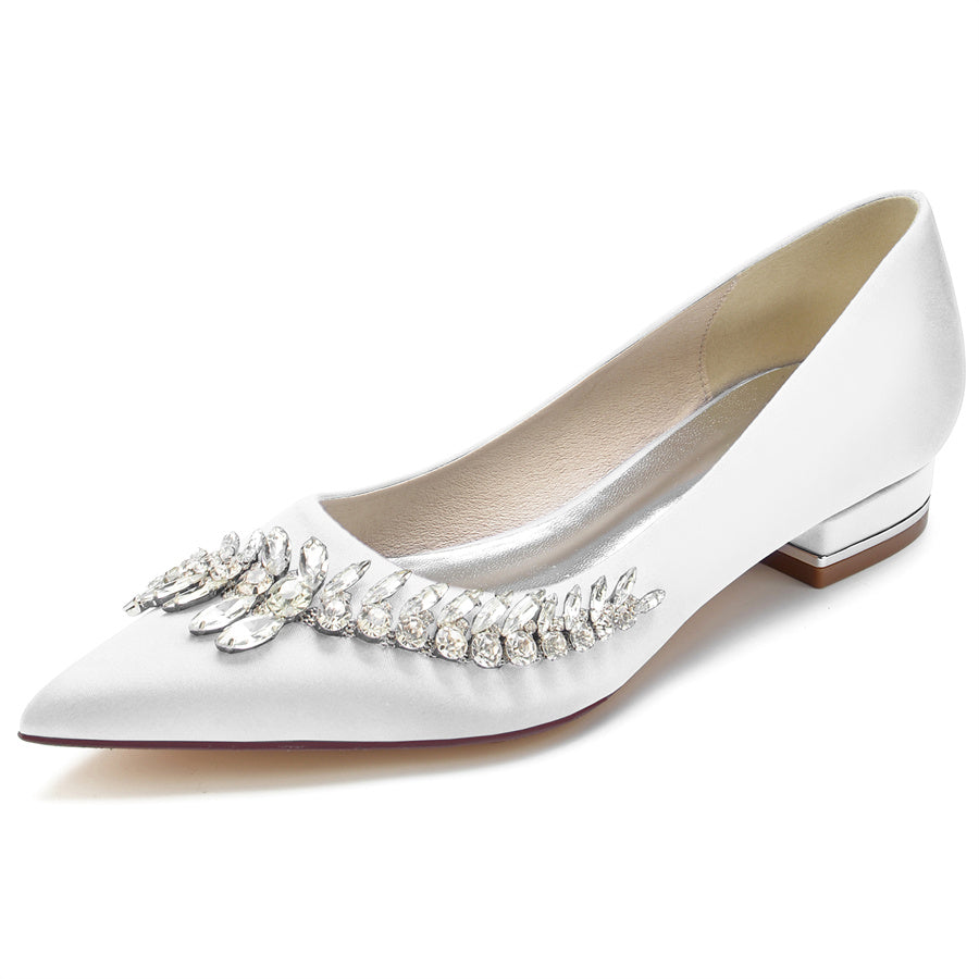 Women's Wedding Shoes Rhinestone Low Heel Pointed Toe Bridesmaid Shoes