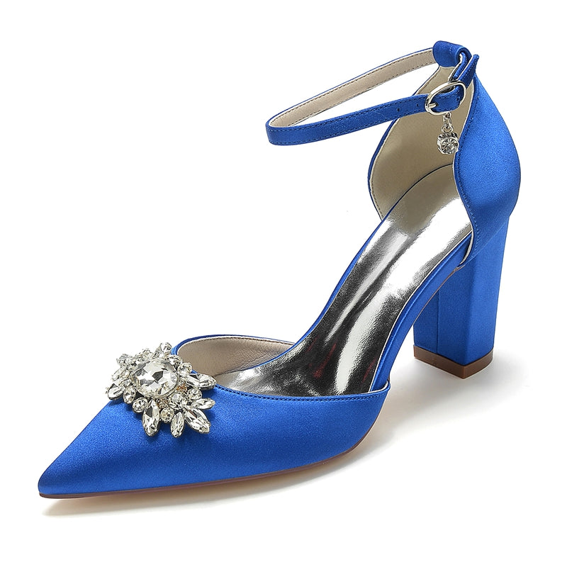 Women's Wedding Shoes Pointed Toe High Heel Stretch Glitter Luxurious Buckle Bridal Shoes main image 1
