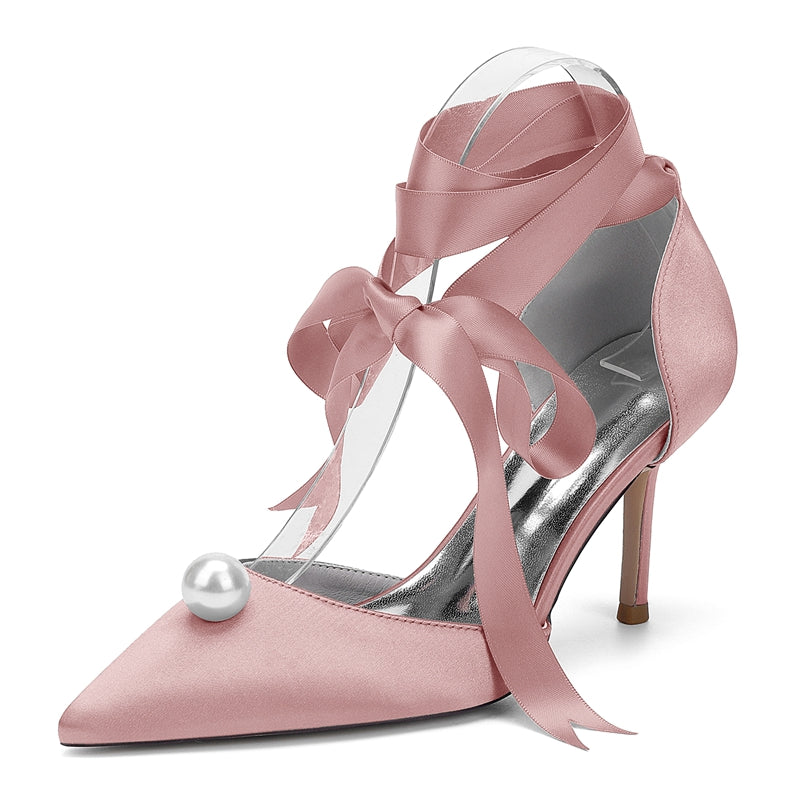 Women's Wedding Beadings Mid Heel Pointed Toe Bridal Shoes