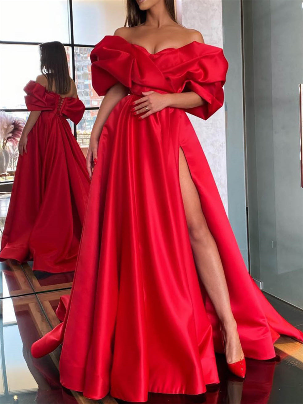 A-Line/Princess Off-the-Shoulder Evening Dresses Floor-length Prom Par
