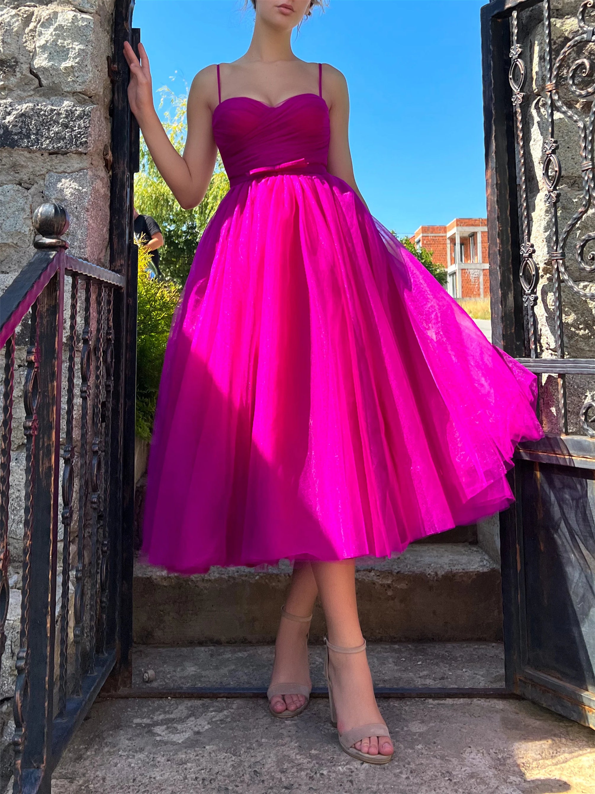 A-Line/Princess Spaghetti Straps Evening Dresses Floor-length Prom Party Dress With Split Side main image 1