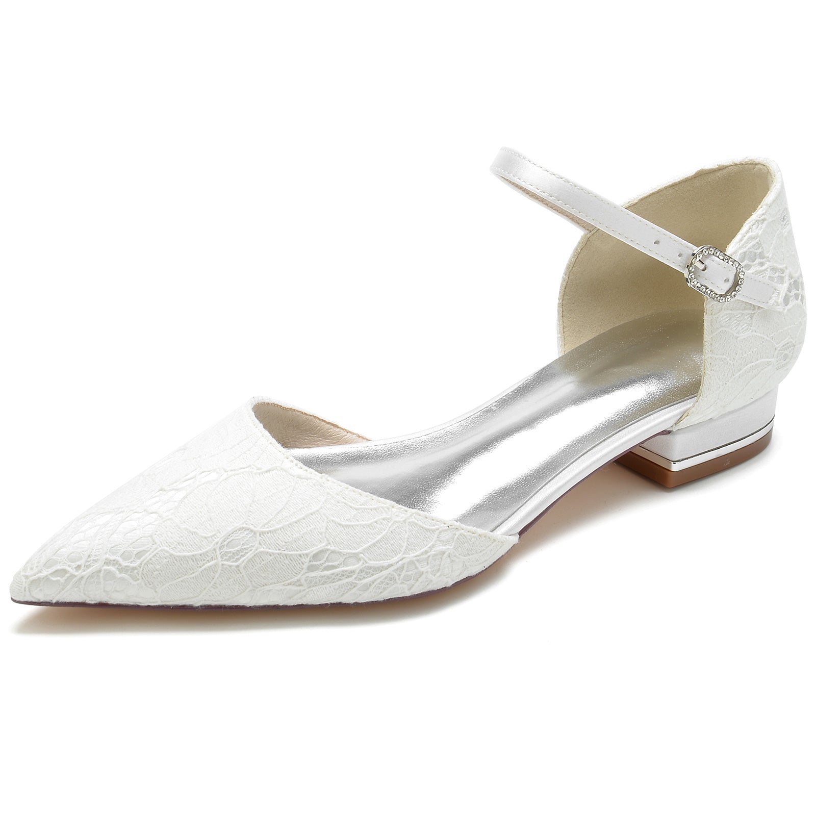 Women's Wedding Shoes Silk Satin Bow Mid Closed Toe Buckle Bridal Shoes