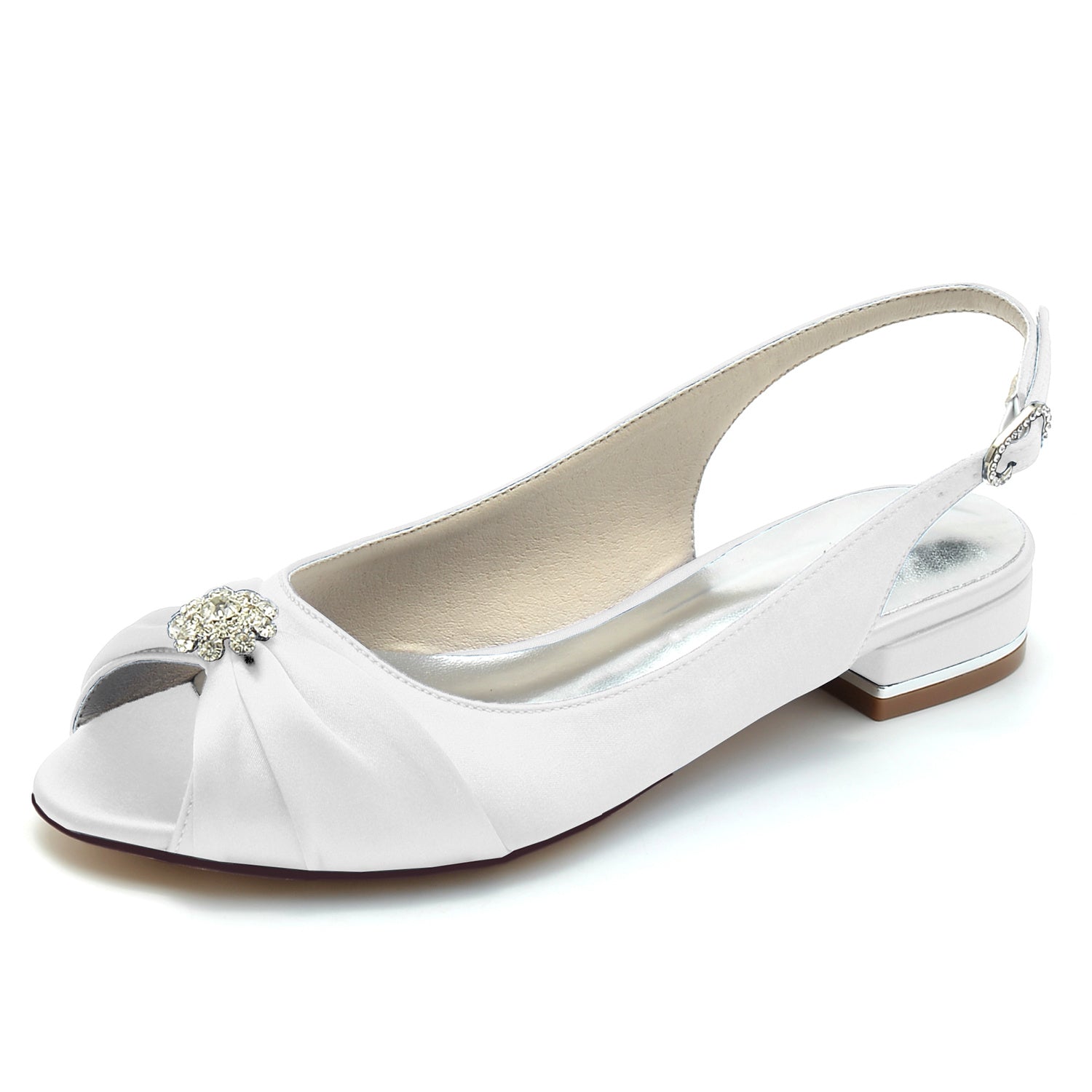 Women's Wedding Shoes Silk Satin Rhinestone Low Pointed Toe Buckle Bridal Shoes main image 0