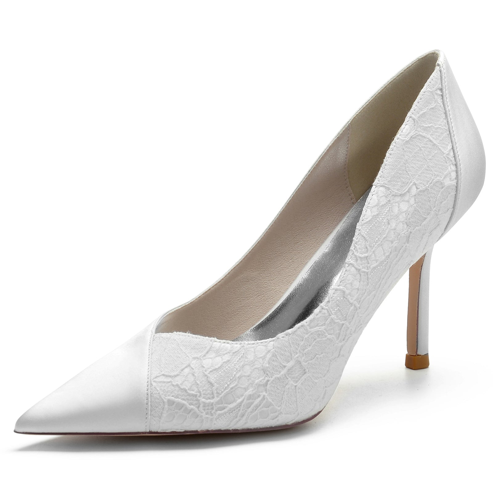 Women's Wedding Shoes Silk Satin Mesh Chunky Pointed Toe Buckle Bridal Shoes