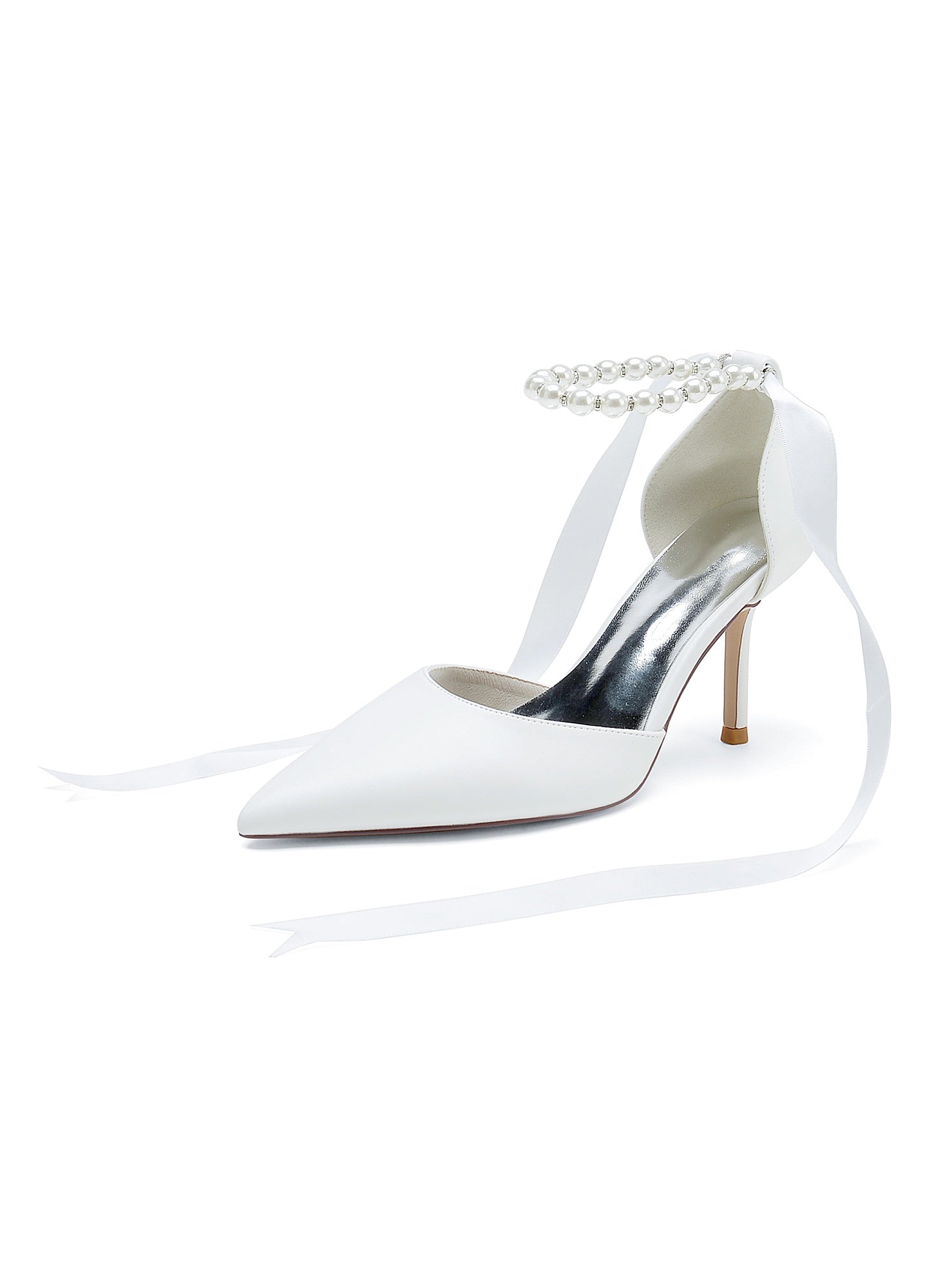 Women's Wedding Beadings Mid Heel Pointed Toe Bridal Shoes