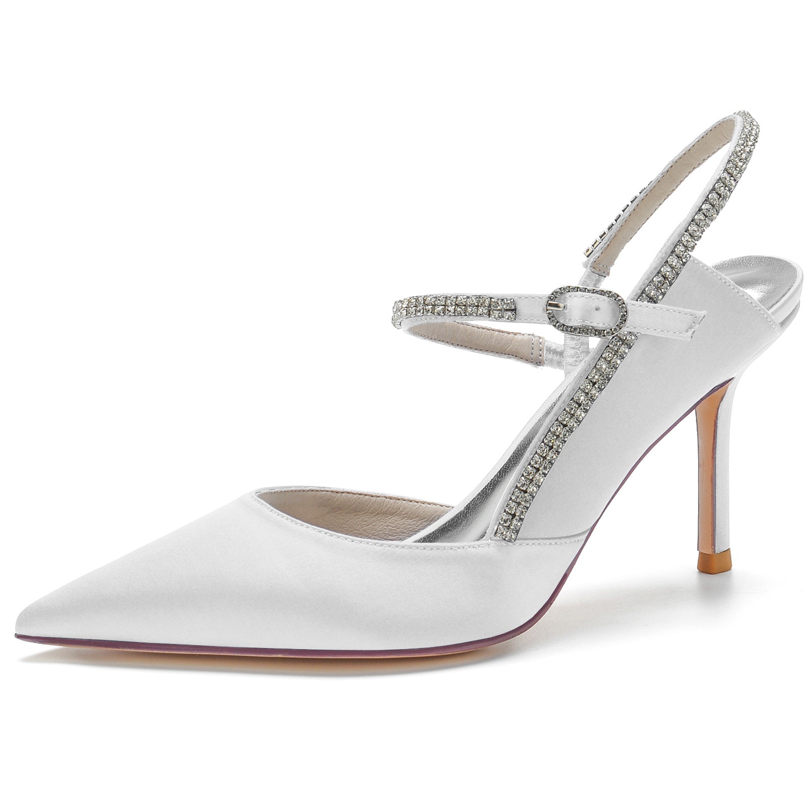 Women's Wedding Shoes Silk Satin Rhinestone Flower Opened Toe Mid Buckle Bridal Shoes