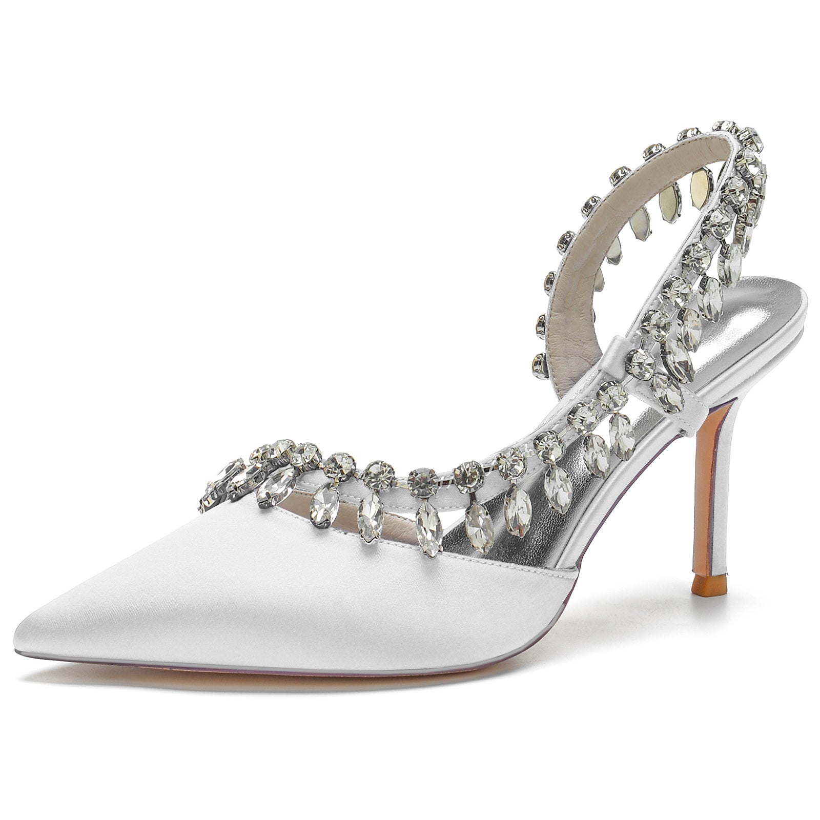 Women's Wedding Shoes Silk Satin Rhinestone Closed Toe High Heel Brida Women's Wedding Shoes Silk Satin Rhinestone Closed Toe High Heel Brida