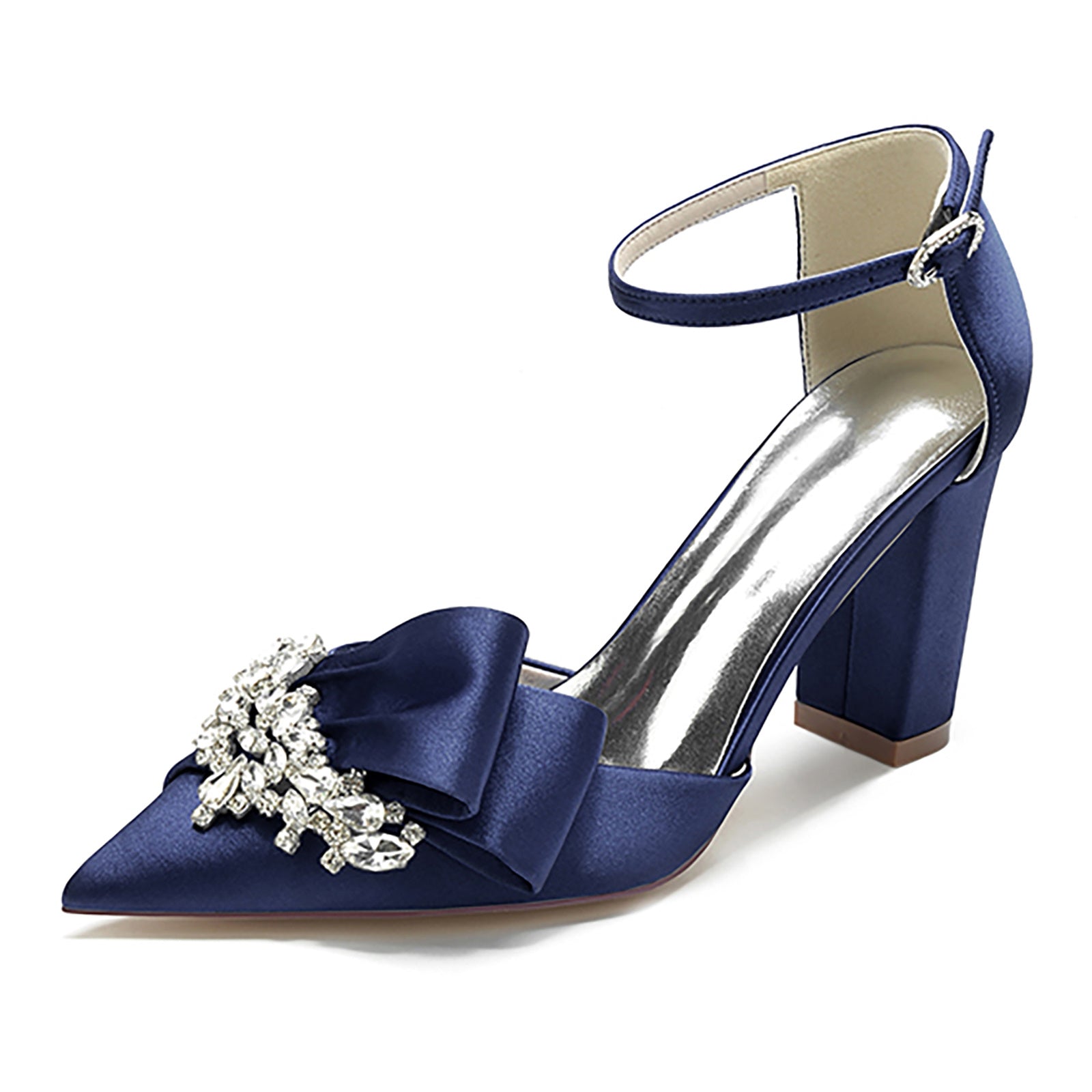 Women's Wedding Shoes Silk Satin Crystal Swing Stiletto Pointed Toe Bridal Shoes