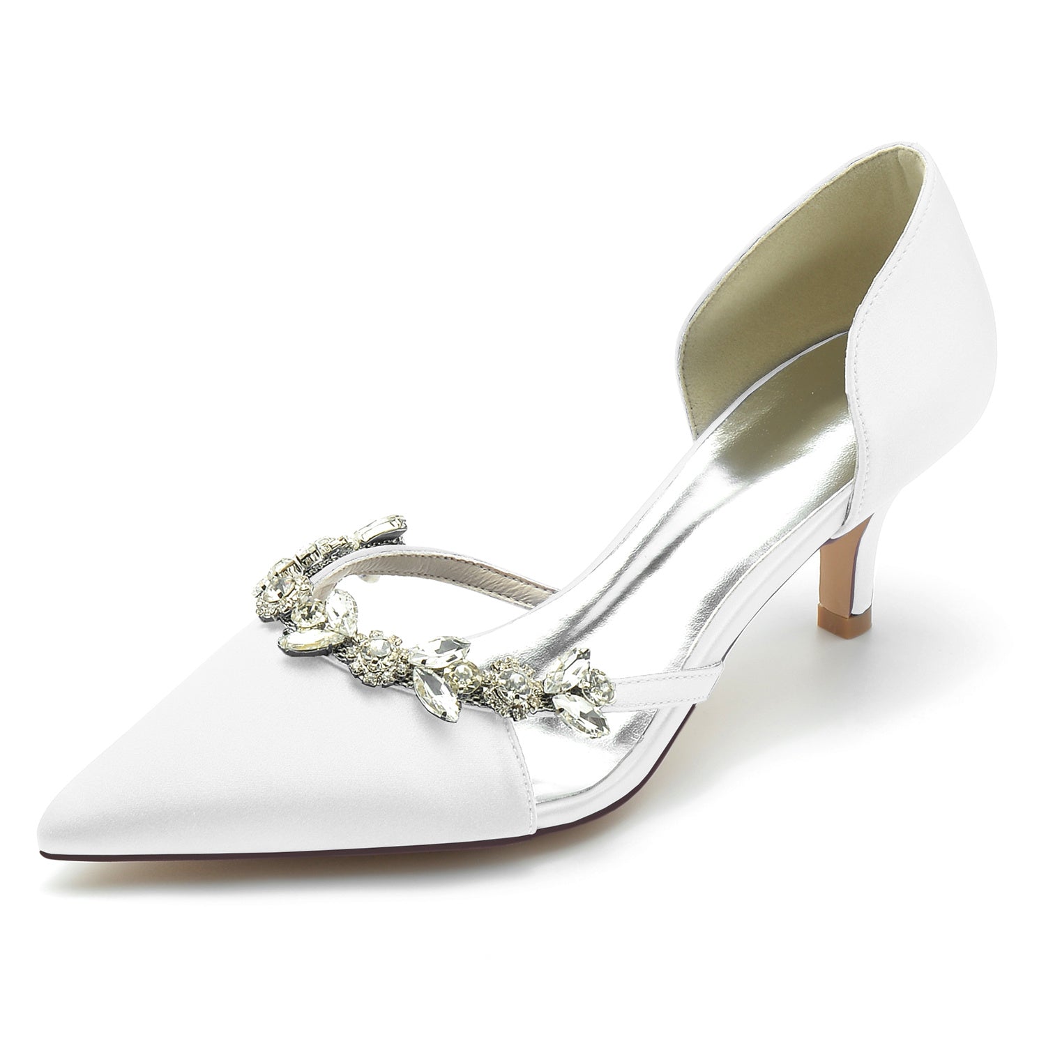 Women's Wedding Shoes Silk Satin Rhinestone Mid Pointed Toe Minimalism Bridal Shoes