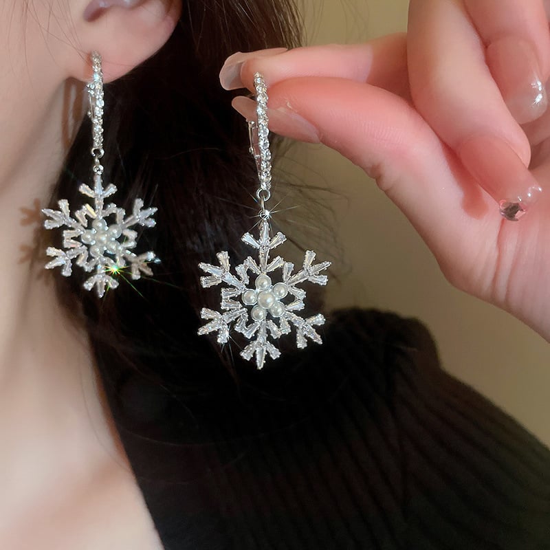 hoop earrings dangling snowflake earrings