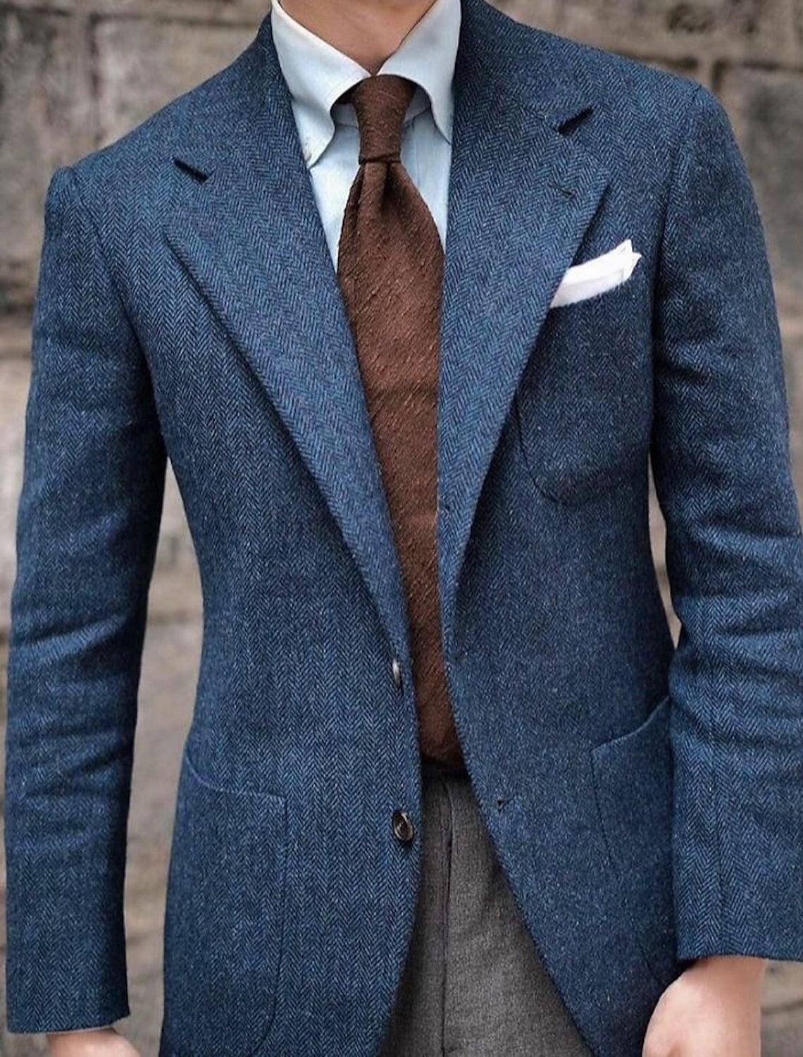 Tailored Fit Single Breasted One-Button Striped Men's Party Jacket