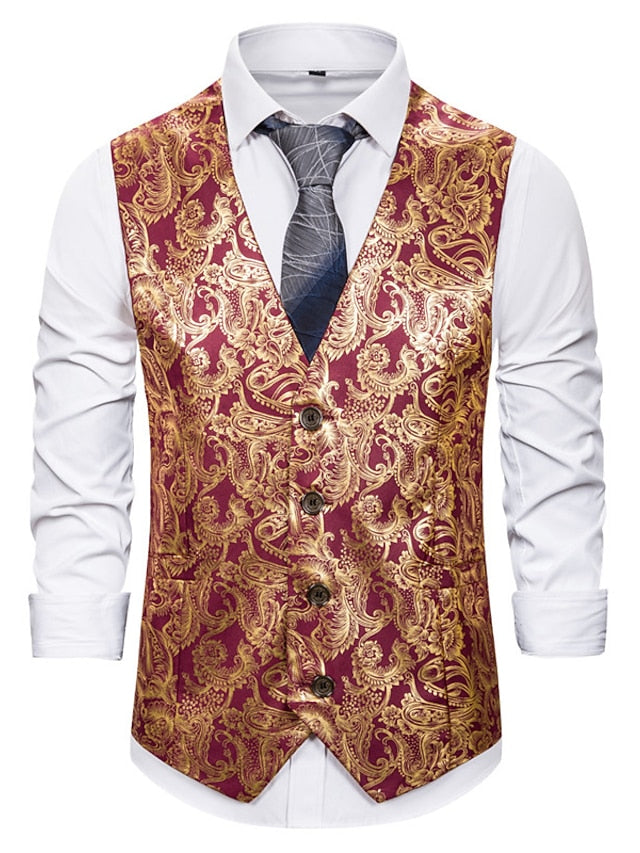 Purple Botanics Silk Single Breasted 4 Button Waistcoat main image 1