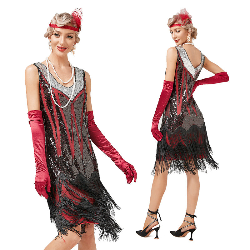 1920s Sheath/Column V-Neck Sequins Vintage Costume Party Dresses