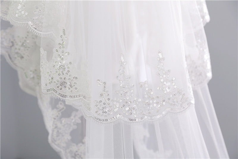 Two-tier Stylish Wedding Veil with sequins