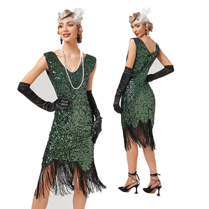 1920s The Great Gatsby Outfit Sheath/Column V-Neck Sequins Vintage Dresses