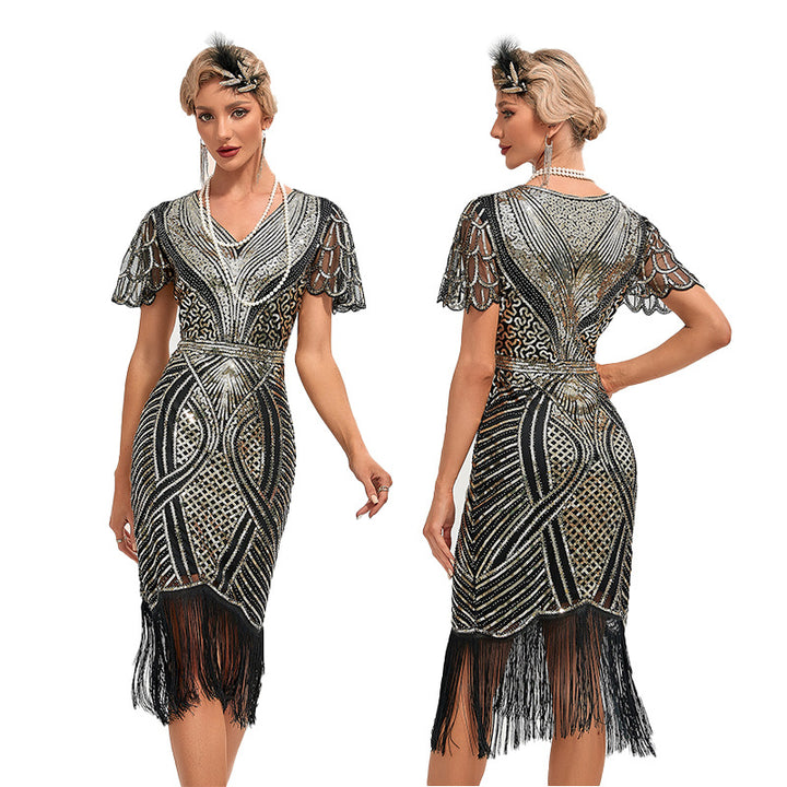 1920s The Great Gatsby Outfit Sheath/Column V-Neck Sequins Vintage Dresses