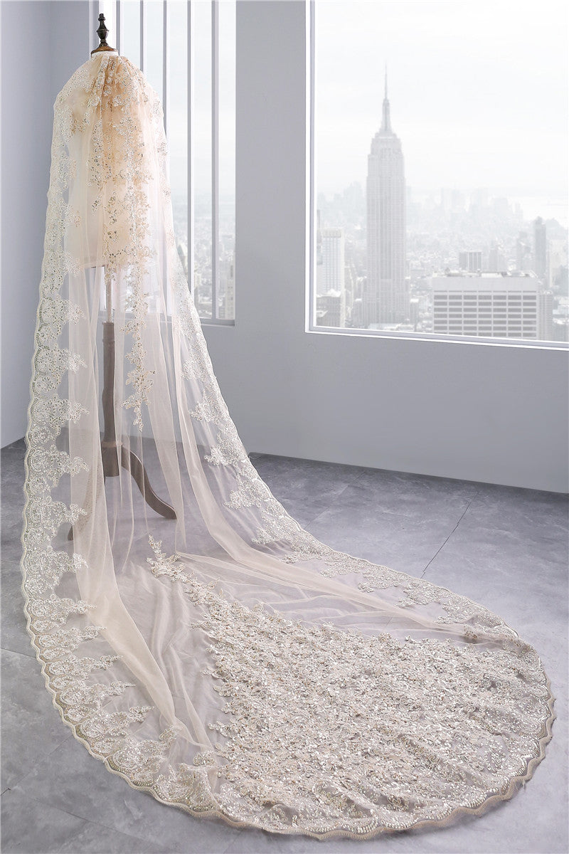 One-tier Luxurious Wedding Veil with Appliques