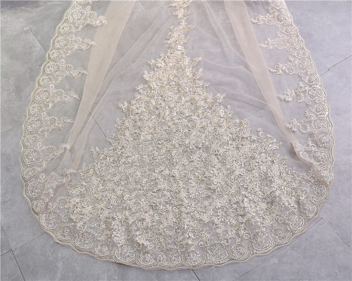 One-tier Luxurious Wedding Veil with Appliques