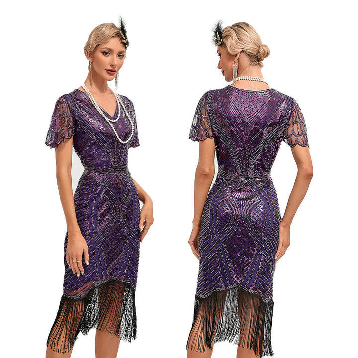 1920s The Great Gatsby Outfit Sheath/Column V-Neck Sequins Vintage Dresses