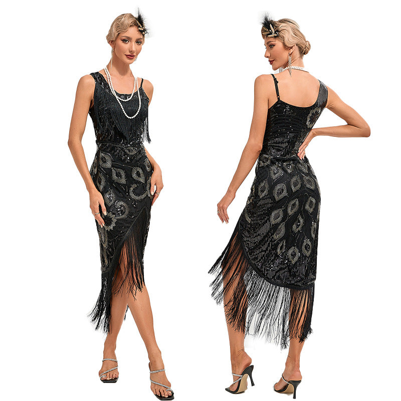 1920s The Great Gatsby Outfit Sheath/Column One-Shoulder Sequins Vintage Dresses, S / Apricot 1920s The Great Gatsby Outfit Sheath/Column One-Shoulder Sequins Vintage Dresses, S / Apricot