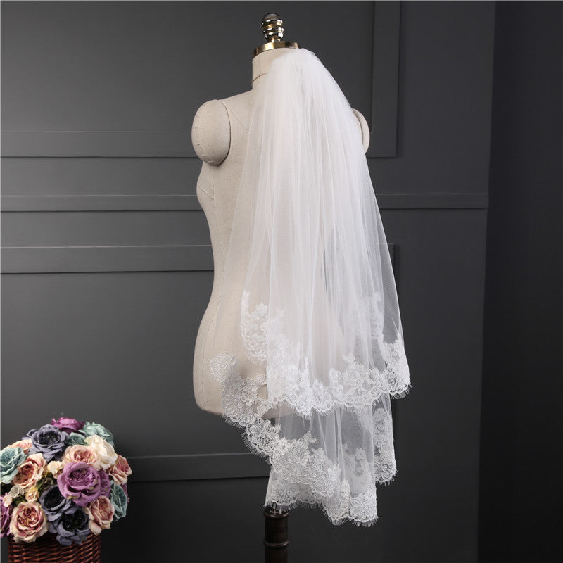 Two-tier Stylish Wedding Veil with Appliques