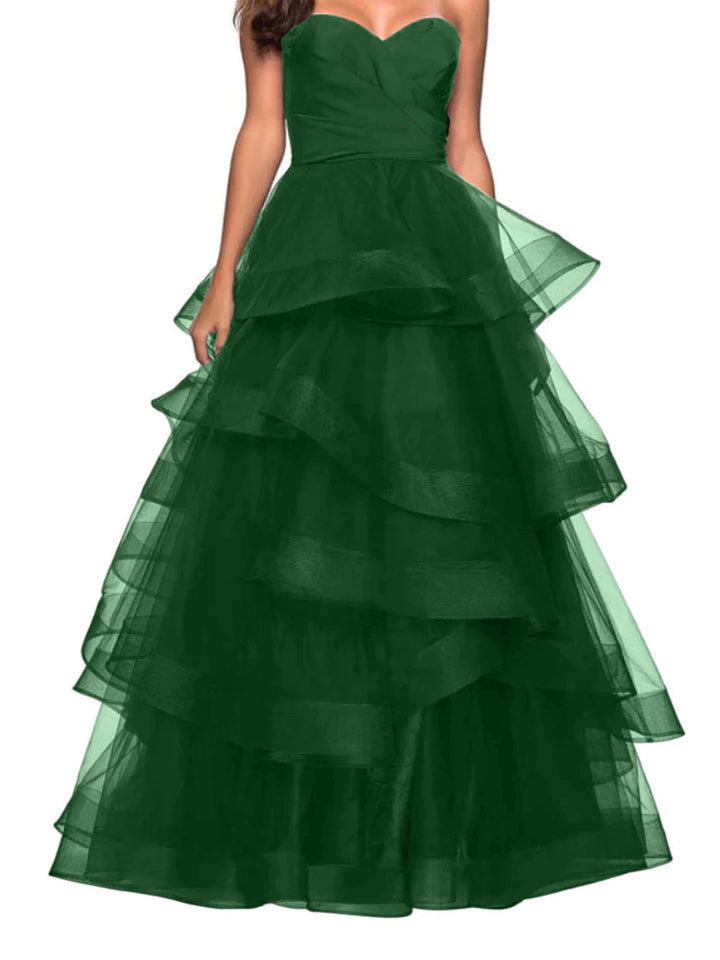 A-Line Sweetheart Ruffles Ball Gown Prom Dresses for Evening Party